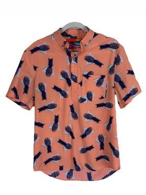 Chubbies Popover Polo Men’s Size Medium Orange Pineapple Print Summer